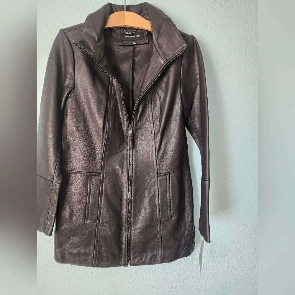 Jones New York Chocolate Leather Jacket New With Tags